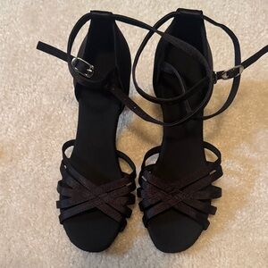 Women's Black Strappy Ankle-Wrap Dance Shoes